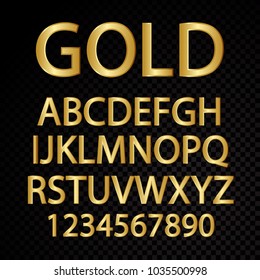 Golden vector alphabetical letters and numbers isolated on black background