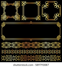 Golden vector asian retro frames and borders set