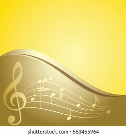 golden vector background - curved music notes 