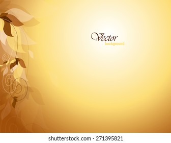 Golden Vector Background with Leaves.