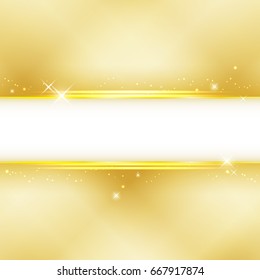 Golden vector background with stars, glitter and space for your content in the middle.