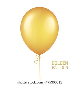 Golden vector balloon, isolated on white background. Realistic balloon illustration for party, celebration, festival or birthday design decoration.