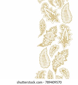 Golden vector border ornamental with paisley motive on white background