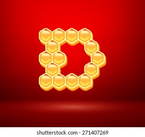 Golden vector capital letter D for holiday card illustration
