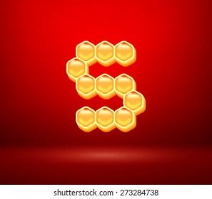 Golden vector capital letter S for holiday card illustration