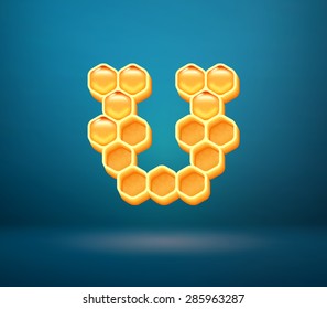 Golden vector capital letter U for holiday card illustration