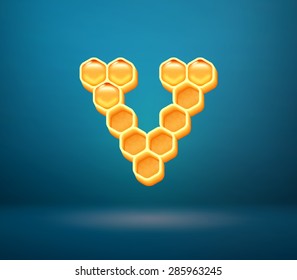 Golden vector capital letter V for holiday card illustration