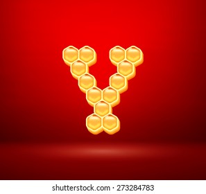 Golden vector capital letter Y for holiday card illustration