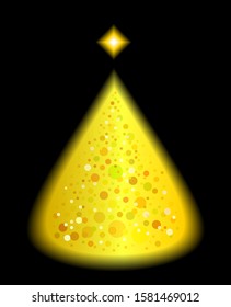 Golden vector christmas tree on black background.