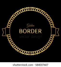 Golden vector circle label with lacy border on dark background