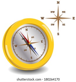 Golden vector compass with wind rose, vector illustration . gradient mash
