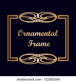 Golden vector decorative frame with place for text. Template for birthday and greeting card, wedding invitation