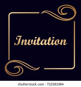 Golden vector decorative frame with place for text. Template for birthday and greeting card, wedding invitation