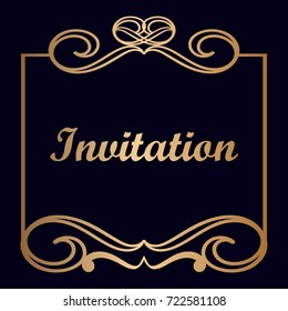Golden vector decorative frame with place for text. Template for birthday and greeting card, wedding invitation