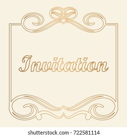Golden vector decorative frame with place for text. Template for birthday and greeting card, wedding invitation