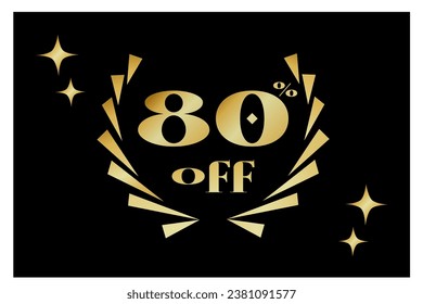 Golden vector design with 80% discount and black background. Special promotion. Big Sale. Exclusive discount. 80% off.