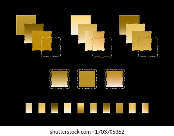 Golden vector design elements. Gradient frames on a black background. Set of decorative hand drawn border, image for issuing invitations, greetings, gift cards