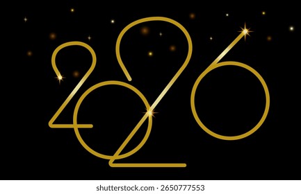 Golden vector design of the happy New Year 2026 on a black background. Fashionable and unique logo design template for the upcoming New Year 2026. Vector illustration.
