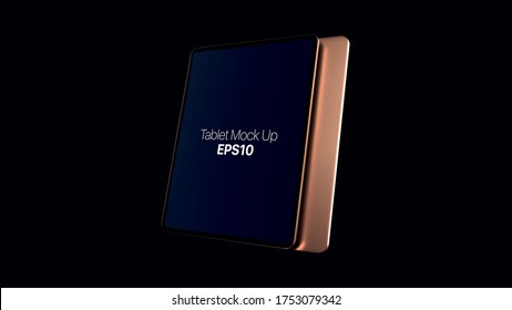 Golden vector digital tablet mock up isolated on black background. Modern gold tablet mockup EPS10.