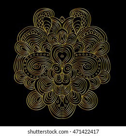 Golden vector doodle element. Symmetric tracery.