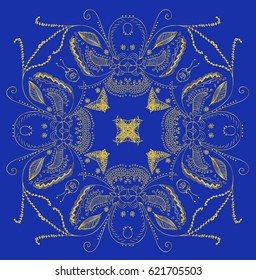 Golden vector doodle element. Symmetric damask tracery.
