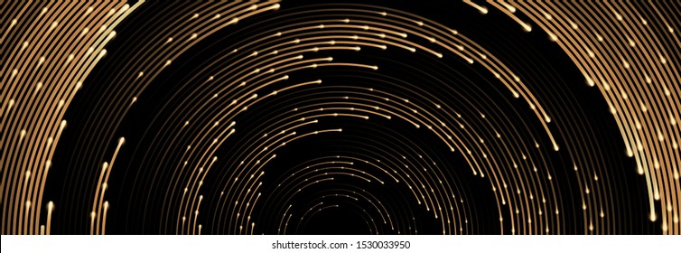 Golden vector effect of acceleration, speed, swirl or tunnel. Rotating sparkling background. Celebratory banner