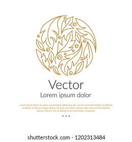 Golden vector emblem. Elegant, classic elements. Can be used for jewelry, beauty and fashion industry. Great for logo, monogram, invitation, flyer, menu, brochure, background, or any desired idea.