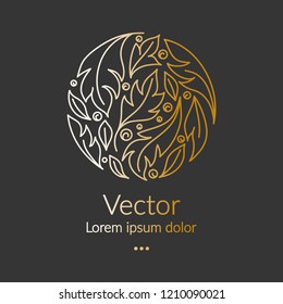 Golden vector emblem. Elegant, classic elements. Can be used for jewelry, beauty and fashion industry. Great for logo, monogram, invitation, flyer, menu, brochure, background, or any desired idea.