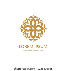 emblema del vector dorado. Elementos elegantes y clásicos. Se puede utilizar para la joyería, la belleza y la industria de la moda. Excelente para logotipo, monograma, invitación, volante, menú, folleto, fondo o cualquier idea deseada.