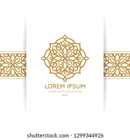 Golden vector emblem. Elegant, classic vector. Can be used for jewelry, beauty and fashion industry. Great for logo, monogram, invitation, flyer, menu, brochure, background, or any desired idea.