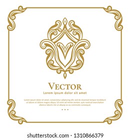 Golden vector emblem. Elegant, classic vector. Can be used for jewelry, beauty and fashion industry. Great for logo, monogram, invitation, flyer, menu, brochure, background, or any desired idea.