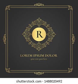 Golden vector emblem. Elegant, classic vector. Can be used for jewelry, beauty and fashion industry. Great for logo, monogram, invitation, flyer, menu, brochure, background, or any desired idea.