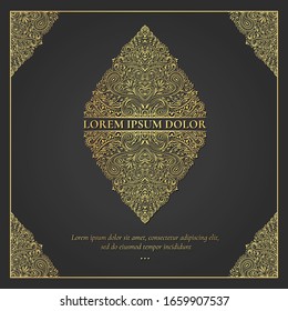 Golden vector emblem in a shape of rhombus. Elegant, classic vector. Can be used for logo, monogram, invitation, flyer, menu, brochure, background, or any desired idea.
