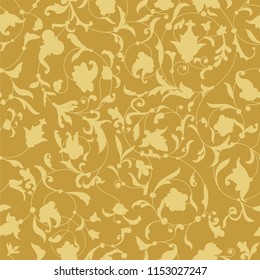 Golden vector endless background with floral ornament