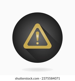 Golden vector exclamation flat icon in the dark circle. Flat design and long shadow