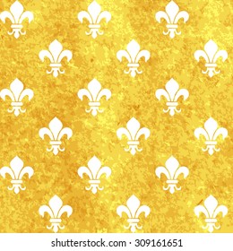 Golden vector fleur de lis seamless pattern with geometric texture