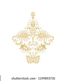 Golden vector floral composition, fretwork design on white background 