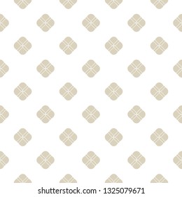 Golden vector floral seamless pattern. Gold and white abstract background. Simple minimalist geometric ornament. Elegant graphic texture with small flower shapes, circles. Repeat decorative design