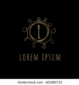 Golden vector frame with letter i