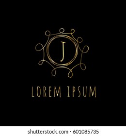 Golden vector frame with letter J