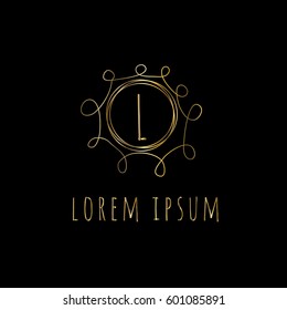 Golden vector frame with letter L