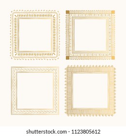 Golden vector frames. Indian style. Invitation hand drawn borders.