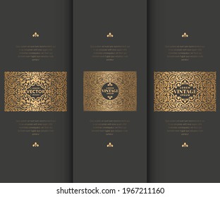Golden vector frames on a black background. Elegant, classic elements. Can be used for jewelry, beauty and fashion industry. Great for logo, emblem, or any desired idea.