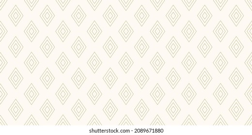 Golden vector geometric background with outline diamond shapes, small linear rhombuses. Abstract modern seamless pattern. Thin lines background. Subtle gold ornament. Luxury repeat wide design  