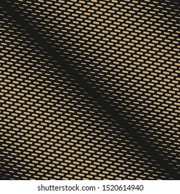 Golden vector geometric halftone seamless pattern with diagonal dash lines, fading stripes, perforated surface. Extreme sport style background. Abstract black and gold texture. Modern repeated design