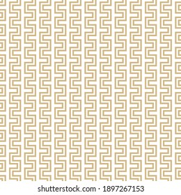 Goldene, geometrische Vektorlinien nahtloses Muster. Luxuriöse Textur mit Streifen, Schlangen, Zickzack. Abstrakte Geometrie. Gold-weißer grafischer Hintergrund. Einfache Geo-Ornament. Wiederholtes Dekordesign