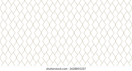 Golden vector geometric lines texture. Luxury minimalist seamless pattern with diamonds, outline rhombuses, linear grid. Minimal abstract gold and white ornament. Art deco style. Trending background