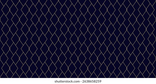 Golden vector geometric lines texture. Luxury minimalist seamless pattern with diamonds, outline rhombuses, linear grid. Minimal abstract black and gold ornament. Art deco style. Trendy background
