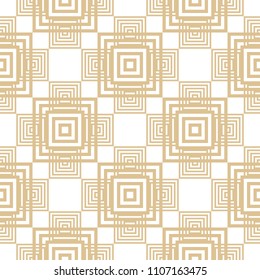 Golden vector geometric seamless pattern with intersecting linear squares. Abstract white and gold checkered texture. Modern stylish background in traditional Asian style. Luxury repeatable design