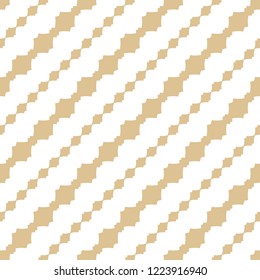 Golden vector geometric seamless pattern with curved shapes in diagonal grid, repeat tiles. Abstract gold and white minimal texture. Elegant ornamental background. Design for decoration, wallpapers
